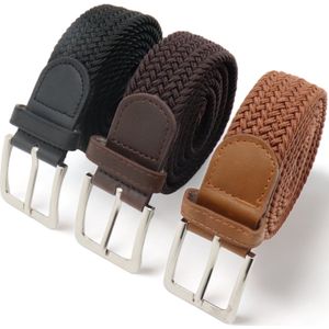 120cm - Elastische broekriem Stretch riem Vlecht riem Gevlochten riem Elastiek riem - unisex - Kleur 1-Bruin 2-Cognac 3-Zwart 3 pack deal van JVS bags