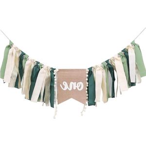 2m Groene stoffen verjaardagsslinger - linten voor jongens en meisjes - Wild One decoratie - 1e verjaardag party en foto rekwisieten