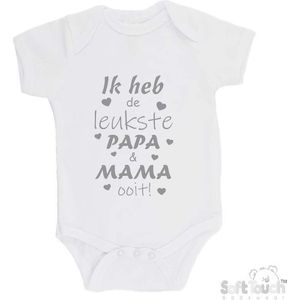 100% katoenen Romper ""Ik heb de leukste papa & mama ooit!"" Unisex Katoen Wit/grijs Maat 68/74