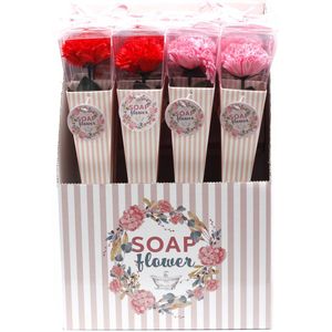 Zeep Bloemen - Medium Anjers - Roze & Rood - 12 Stuks - 26x8x8cm