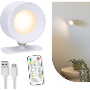 Latium Oplaadbare LED Wandlamp met Afstandsbediening met Timer Functie voor Binnen - USB Oplaadbaar - Draadloos - Batterij - Dimbaar - Nachtlampje - Slaapkamer - Woonkamer - Touch Control - 360º rotatie - Wit