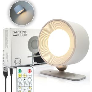 Latium Oplaadbare LED Wandlamp met Afstandsbediening voor Binnen - USB Oplaadbaar - Draadloos - Batterij - Dimbaar - Nachtlampje - Slaapkamer - Woonkamer - Touch Control - 360º rotatie - Wit