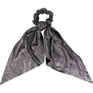 Jessidress® Elegante Elastiek met lange Sjaal Feestelijke Haarsjaal Scrunchie Dames Haarsjaaltje - Zilver
