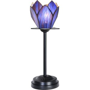 Art Deco Trade - Tiffany slanke tafellamp zwart met Blue Lotus