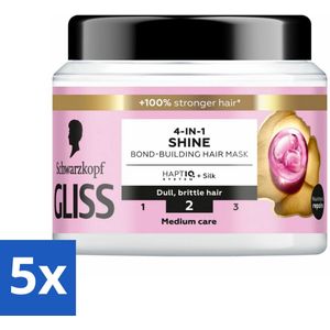 Gliss - Haarmasker - 4in-1 Hair Mask - Voor Zijdezacht en Glanzend Haar - 400 ml - Bulkverpakking - 5 stuks