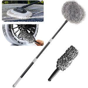 Boraboi® Uitgebreide Autowasborstel Set met Telescoopsteel en Verwisselbare Microvezel Kop