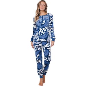 Pastunette - Blue Bloom - Pyjama/Huispak - Velours - Blauw - Maat 36