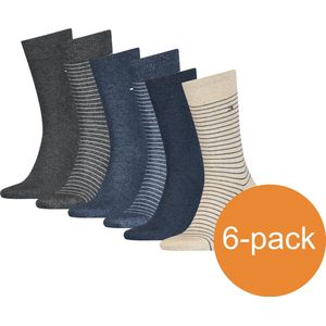 Tommy Hilfiger Sokken Heren Small Stripe Antraciet/Jeans/Beige - 6 Paar sokken - Maat 39/42