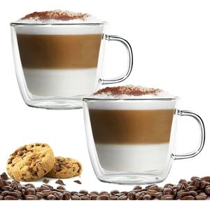 Luxe Latte Macchiato Glazen Met Oor - Dubbelwandige Koffieglazen - Cappuccino Glazen - 420 ML - 2x