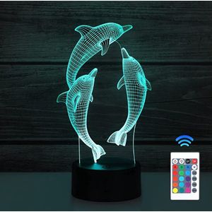 3D-Nachtlampje, 3D-lamp, 16 Kleuren Veranderende Dimbaar, met Afstandsbediening, Decoratie, Led-illusie, Nachtlamp, Kinderspeelgoed, Lamp, Verjaardagscadeau, Jongens, Meisjes, Dolfijn