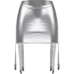 BamBella® - Datex mini Rok - Maat L/XL - voor Jarratel kousen Zilverkleurig Rollenspel sm dames sexy Glans kleding mix van Latex en stof
