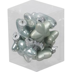 12x Sterretjes kersthangers/kerstballen mintgroen (oyster grey) van glas - 4 cm - mat/glans - Kerstboomversiering