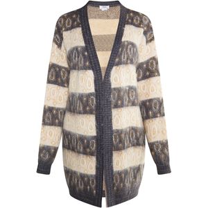 usha - FESTIVAL - Gebreid Vest - Beige / Antraciet - Lange Mouw