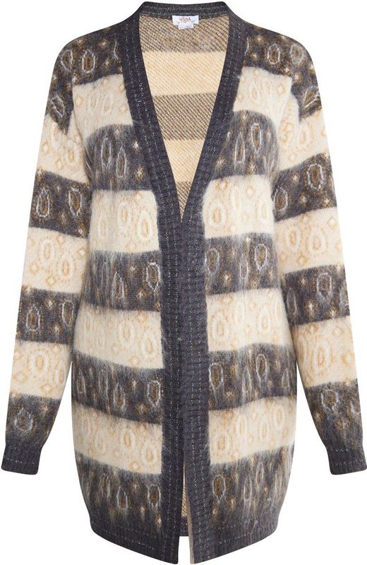 usha - FESTIVAL - Gebreid Vest - Beige / Antraciet - Lange Mouw