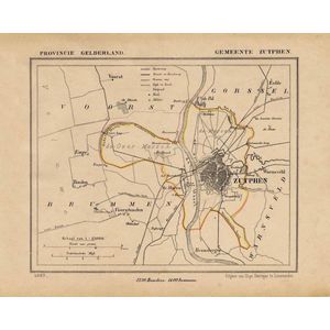 Historische kaart, plattegrond van gemeente Zutphen (de gemeente) in Gelderland uit 1867 door Kuyper van Kaartcadeau.com