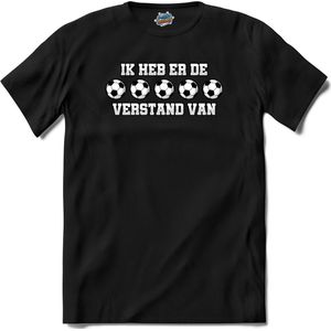 Ik heb er de ballen verstand van - Oranje elftal WK / EK voetbal kampioenschap - feest kleding - grappige zinnen, spreuken en teksten - T-Shirt - Dames - Zwart - Maat M