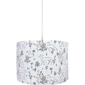 BINK Bedding Harde lampenkap / Hanglamp Bas 30cm inclusief pendel - konijn - hert - vos - bosdieren - dieren - wit - grijs - beige - babykamer - kinderkamer - verlichting