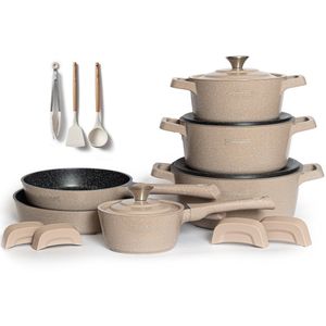 Royalty Line - OS1014 - Pannenset - Beige - 17 Delige - PFAS Vrij - Geschikt Voor Alle Warmtebronnen