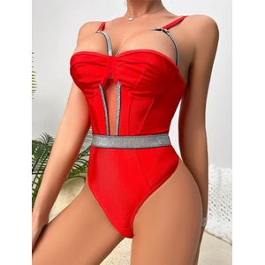 Porno jumpsuit RED deluxe - Stretch - Semi-open borsten - Erotische bodysuit - Sexy seks kleding - Goede kwaliteit