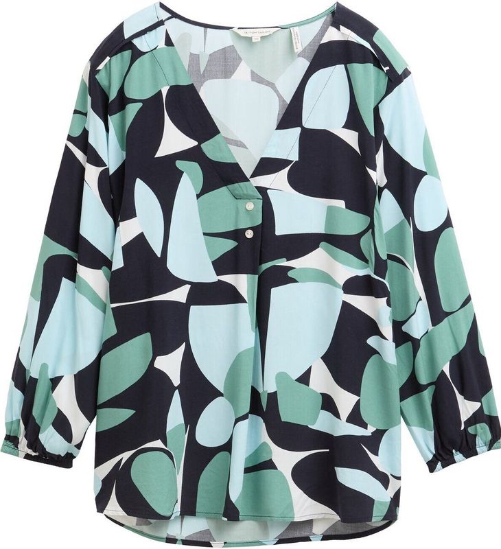 Blouse - Gedessineerd - V-hals - 3/4-mouwen - Zachte Viscose