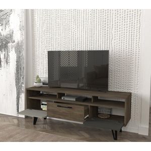 Emob- TV Meubel TV-meubel Tera Home | 100% Melamine Laag | 18mm Dikte | Metalen Poten | Breedte, 55 Hoogte | Grijs Antraciet Noten - 150cm - Bruin