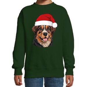Bellatio Decorations Kersttrui / sweater honden - kinderen - Berner Sennenhond - groen - kerstmuts - Kerstmis 98/104