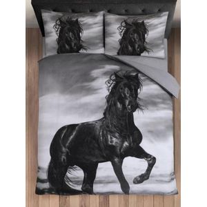 Dekbedovertrek Paard Zwart - Lits Jumeaux - 240x200/220 cm + 2 kussenslopen 60 x 70 cm