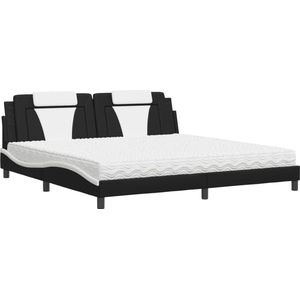vidaXL - Bed - met - matras - kunstleer - zwart - en - wit - 200x200 - cm
