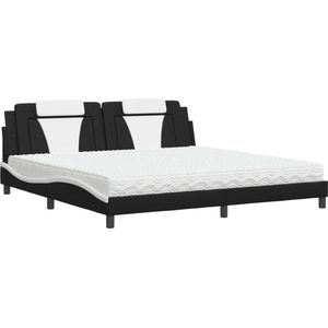 vidaXL-Bed-met-matras-kunstleer-zwart-en-wit-200x200-cm