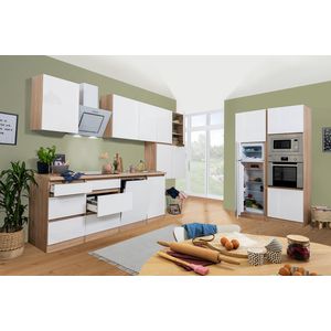 Goedkope keuken 445  cm - complete keuken met apparatuur Lorena  - Eiken/Wit mat - soft close - keramische kookplaat - vaatwasser - afzuigkap - oven - magnetron  - spoelbak