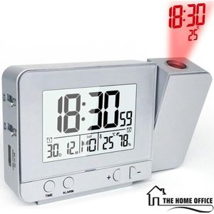 Fanju Projectie wekker - Wekker/alarm - Multifunctioneel - Wekker met Projectie - Digitale Wekker - Projectie Klok - Projectiewekker Alarm met Snooze - LED alarm - op Netstroom of Batterijen - Zilver