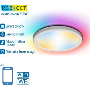 Plafondlamp Ø 24cm WiFi/Bluetooth RGB+CCT 2700K-6500K | RGB - warmwit - daglichtwit - LED 19W=150W gloeilamp