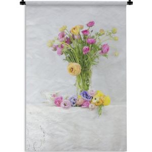 Wandkleed Stillevens Bloemen - Stilleven kleurrijke bloemen Wandkleed katoen 60x90 cm - Wandtapijt met foto