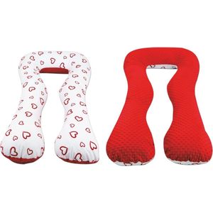 Zwangerschapskussen - 300 cm - 100% katoen - rood en wit met rode hartjes