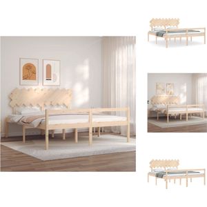 vidaXL Massief grenenhouten bedframe - 205.5 x 185.5 x 80.5 cm - Multiplex lattenbodem - Geen matras inbegrepen - Bed