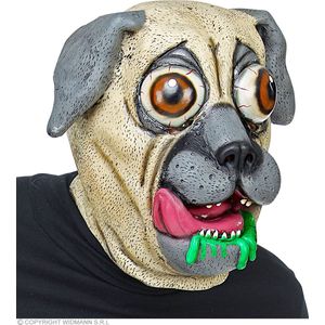 Widmann - Hond & Dalmatier Kostuum - Kwijlende Bulldog Hond Masker - Bruin, Grijs - Carnavalskleding - Verkleedkleding