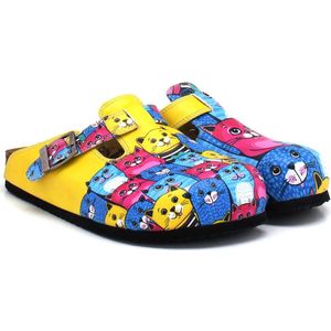 Goby - Happy Cats Dames Clogs - Handgemaakt - Kattenprint - Maat 35