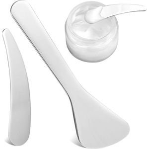 2 stuks cosmeticaspatels, roestvrij stalen make-up gebogen spatel, mini-crèmespatel, cosmeticaspatel, applicatorlepel voor crème, masker, lotion, vochtinbrengende crème