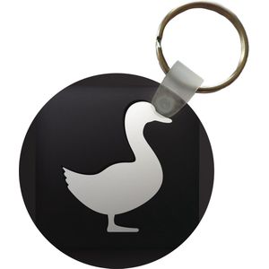 Sleutelhanger - Een illustratie van een eend op een zwarte achtergrond - Plastic - Rond - Uitdeelcadeautjes