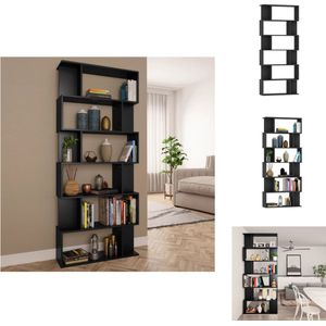 vidaXL Boekenkast - Zwart spaanplaat - 80 x 24 x 192 cm - 6 grote vakken - 12 kleine vakken - Kast