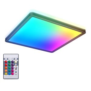 B.K.Licht - RGB LED Plafonniére  - zwart - dimbaar - met indirecte licht - met afstandsbediening - l: 29cm