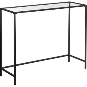 c90 - Consoletafel, bijzettafel van gehard glas, moderne banktafel, eenvoudig te monteren, verstelbare poten, woonkamer, gang, zwart LGT026B01