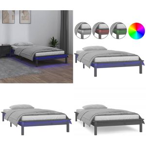 vidaXL Bedframe LED massief hout grijs 75x190 cm 2FT6 - Bedframe - Bedframes - Slaapkamermeubel - Bedbasis