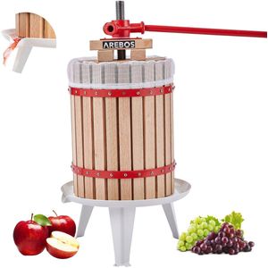 Arebos Fruitpers, 18 liter, handmatige sappers, bessenpers incl. persdoek, drukplaat en metalen spindel, voor alle soorten sap en groenten