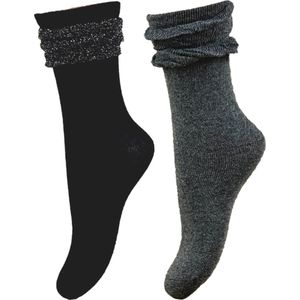 2 paar Meisjessokken - Ruches - Zwart-Grijs - Maat 31-34