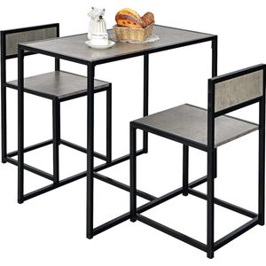 Bartafelset 3-delig, eettafel met 2 stoelen, kleine eetgroep met metalen frame, keukenbar, zitgroep, keukentafel, statafel, hout, bistrotafel voor keuken, eetkamer en bistro (grijs)