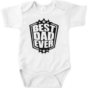 Vaderdag Cadeau - Romper Best Dad Ever Stars - Maat 92 - Kleur Wit - 100% Katoen