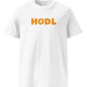 Bitcoin HODL T-shirt - Unisex - 100% Biologisch Katoen - Kleur Wit- Maat M | Bitcoin cadeau| Crypto cadeau| Bitcoin T-shirt| Crypto T-shirt| Crypto Shirt| Bitcoin Shirt| Bitcoin Merch| Crypto Merch| Bitcoin Kleding