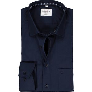 MARVELIS modern fit overhemd - popeline - donkerblauw - Strijkvrij - Boordmaat: 48