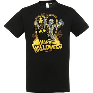 T-shirt Halloween Mummy | Halloween kostuum kind dames heren | verkleedkleren meisje jongen | Zwart | maat M